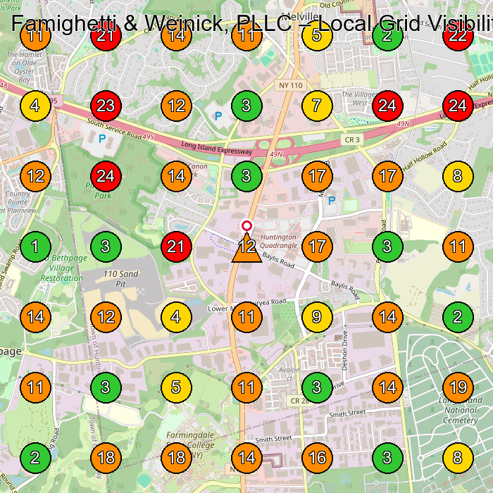 Famighetti & Weinick, PLLC Legal Services GeoGrid ranking map for Melville NY